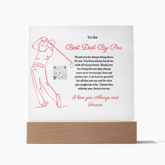 Best Dad By Par Acrylic Plaque with Personalized QR Code Red | Father's Day, Birthday, Special Occasion Gifts for Dad