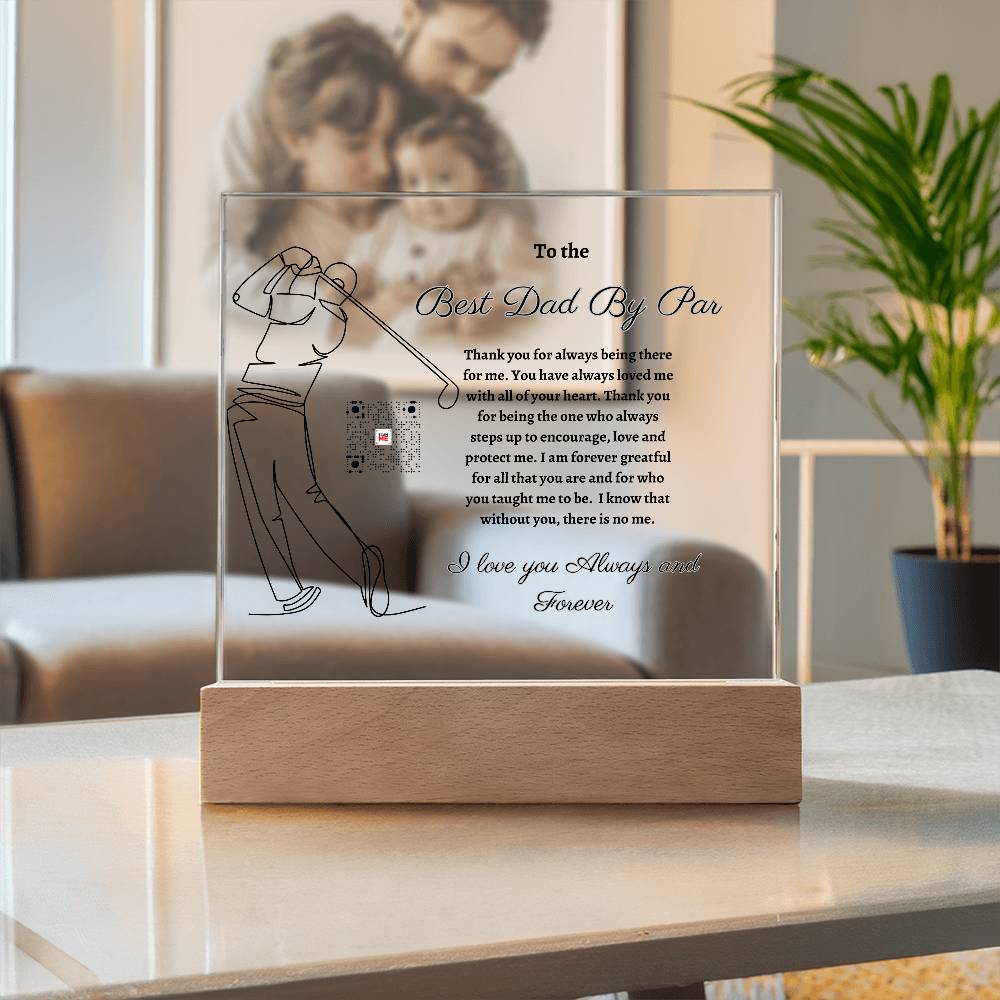 Best Dad By Par Acrylic Plaque with Personalized QR Code | Father's Day, Birthday, special Occasion Gift for Dad