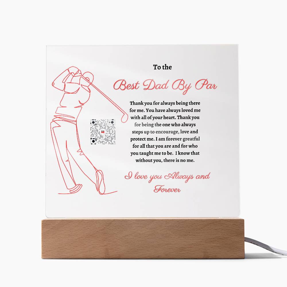 Best Dad By Par Acrylic Plaque with Personalized QR Code Red | Father's Day, Birthday, Special Occasion Gifts for Dad