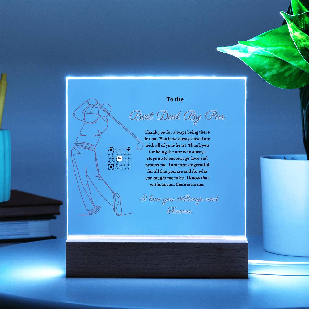 Best Dad By Par Acrylic Plaque with Personalized QR Code Red | Father's Day, Birthday, Special Occasion Gifts for Dad