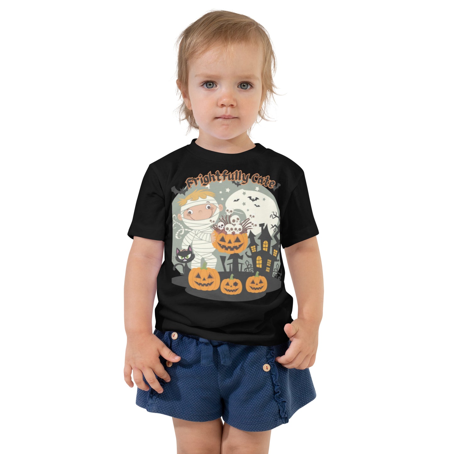 "Frightfully Cute" Toddler Short Sleeve Tee - Soft, Durable, and Perfect for Halloween Fun - Toddler Short Sleeve Tee