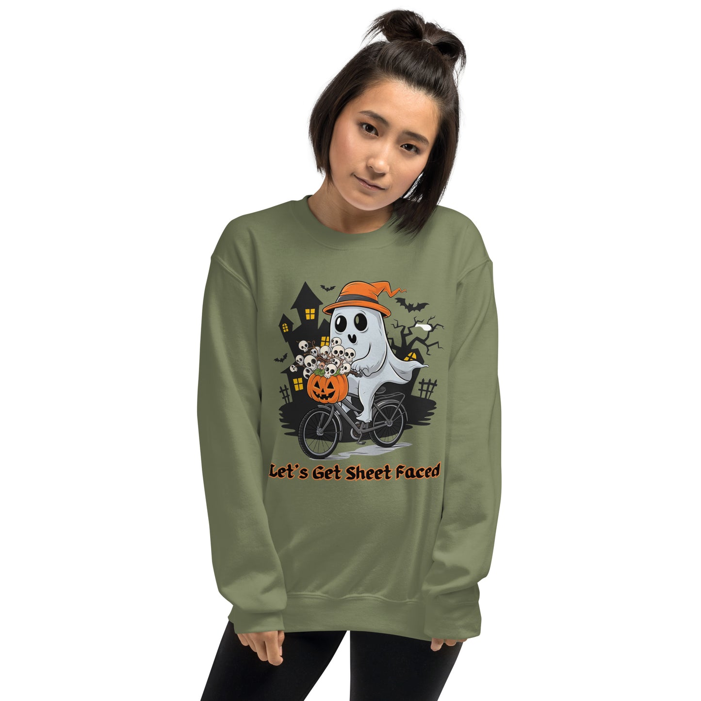 The viral "Let's Get Sheet Faced" Unisex Sweatshirt - Cozy, Playful, and Perfect for Halloween - Unisex Sweatshirt