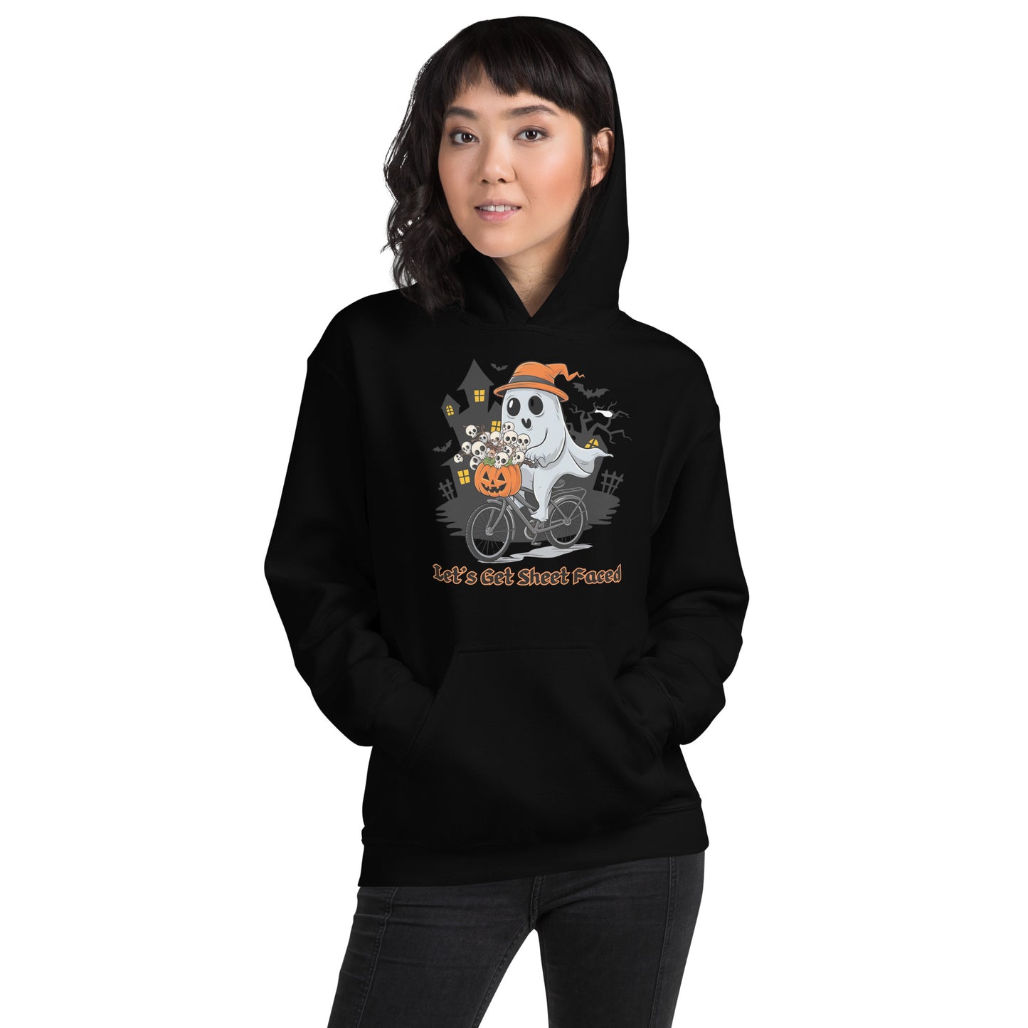 The Viral "Let's Get Sheet Faced" Unisex Hoodie with Adorable Ghost Riding a Bike - Cozy, Fun, and Perfect for Cooler Evenings