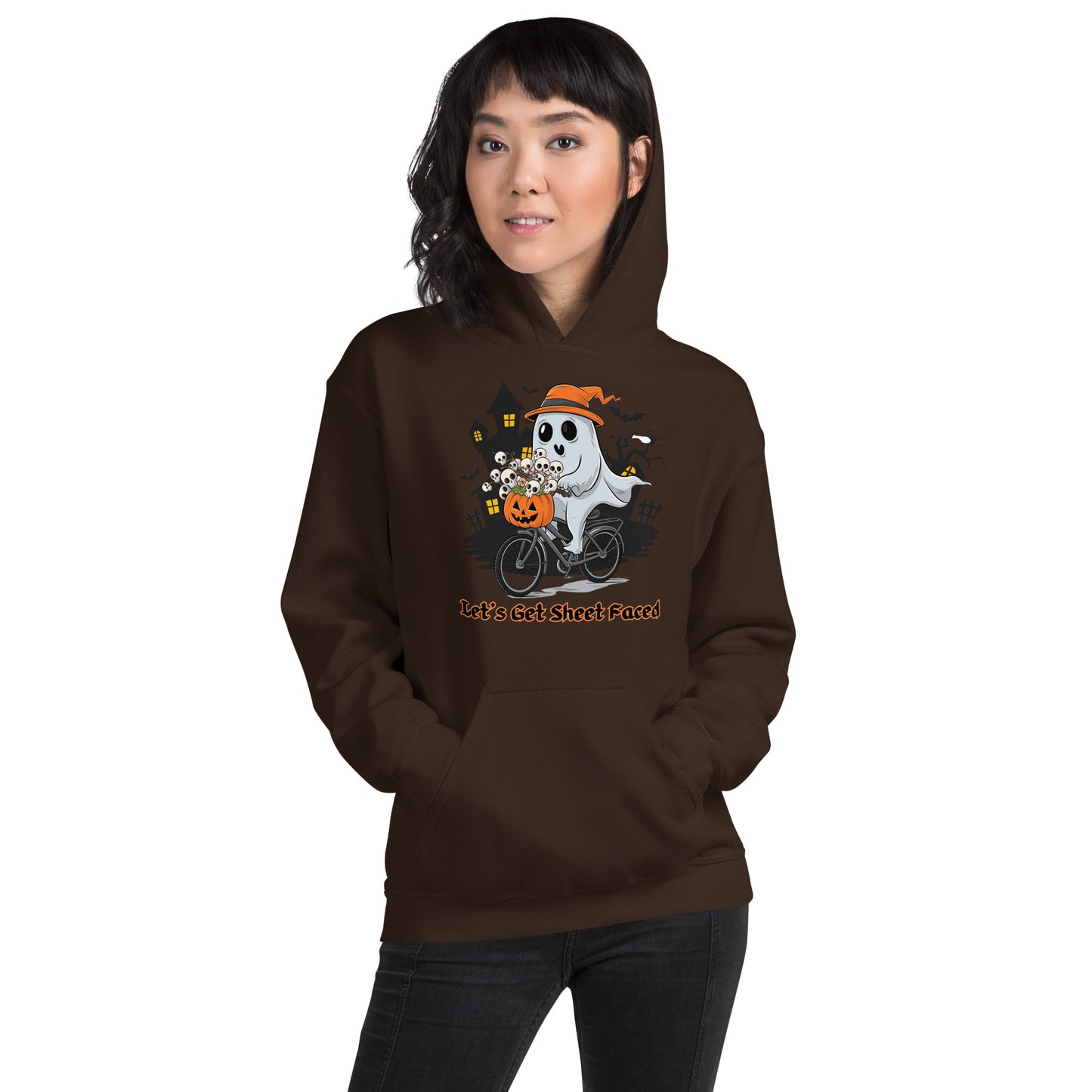 The Viral "Let's Get Sheet Faced" Unisex Hoodie with Adorable Ghost Riding a Bike - Cozy, Fun, and Perfect for Cooler Evenings