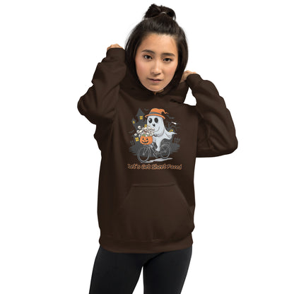 "Let's Get Sheet Faced" Unisex Hoodie with Adorable Ghost Riding a Bike - Cozy, Fun, and Perfect for Cooler Evenings