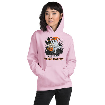 The Viral "Let's Get Sheet Faced" Unisex Hoodie with Adorable Ghost Riding a Bike - Cozy, Fun, and Perfect for Cooler Evenings