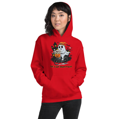 The Viral "Let's Get Sheet Faced" Unisex Hoodie with Adorable Ghost Riding a Bike - Cozy, Fun, and Perfect for Cooler Evenings