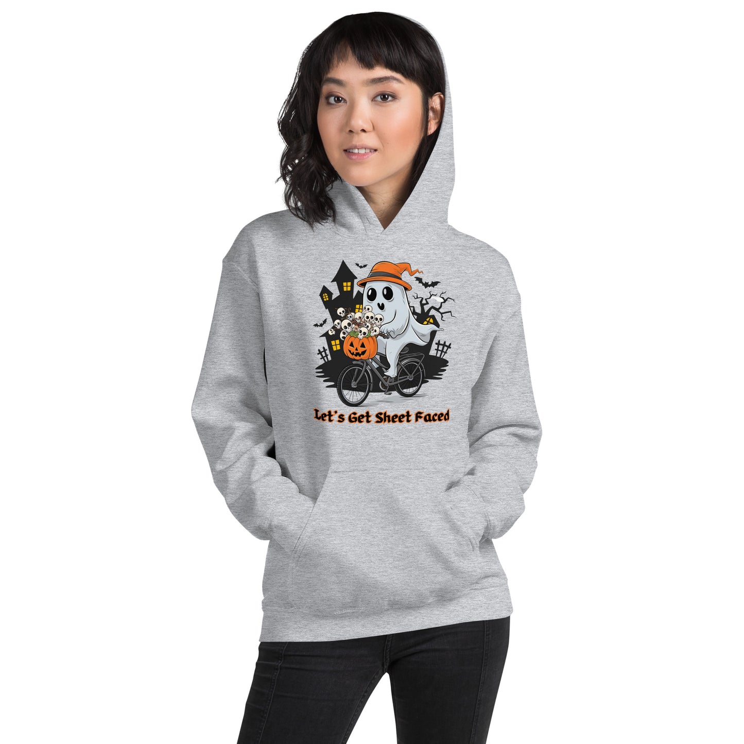 The Viral "Let's Get Sheet Faced" Unisex Hoodie with Adorable Ghost Riding a Bike - Cozy, Fun, and Perfect for Cooler Evenings