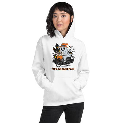 The Viral "Let's Get Sheet Faced" Unisex Hoodie with Adorable Ghost Riding a Bike - Cozy, Fun, and Perfect for Cooler Evenings