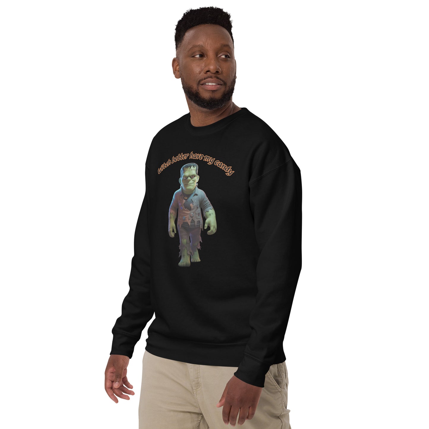 "Witch Better Have My Candy" Unisex Premium Sweatshirt with Frankenstein - Cozy, Stylish, and Perfect for Halloween