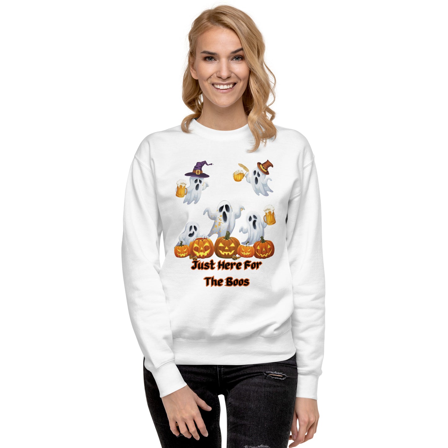 The Viral Drunken Ghosts "Just Here For The Boos" Unisex Premium Sweatshirt - Cozy, Fun, and Perfect for Halloween