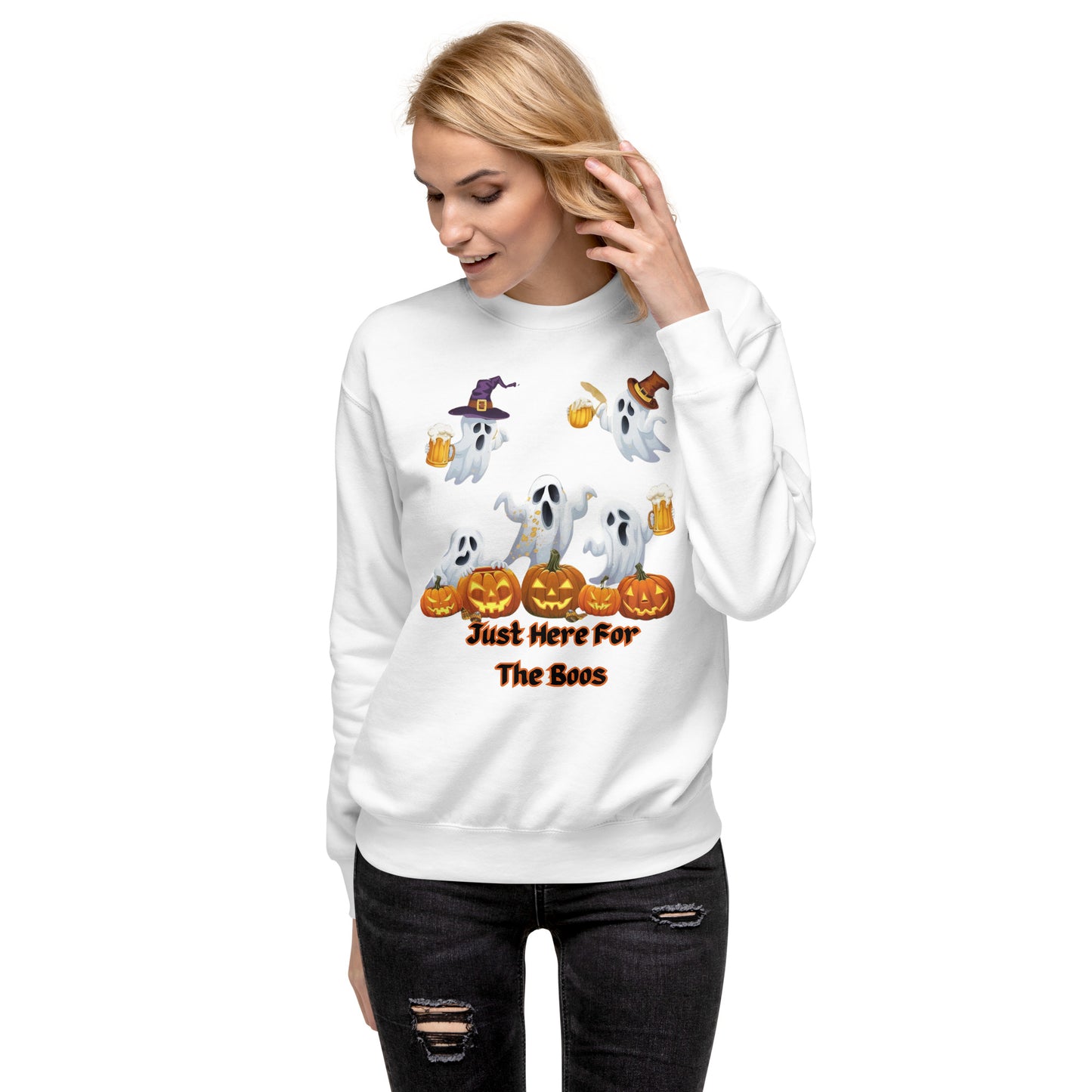 The Viral Drunken Ghosts "Just Here For The Boos" Unisex Premium Sweatshirt - Cozy, Fun, and Perfect for Halloween