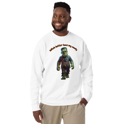 "Witch Better Have My Candy" Unisex Premium Sweatshirt with Frankenstein - Cozy, Stylish, and Perfect for Halloween