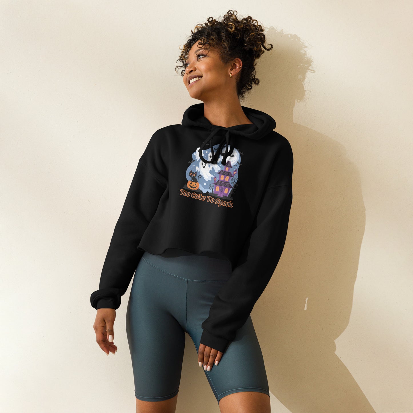 "Too Cute To Spook" Crop Hoodie - Stylish, Fun, and Perfect for Halloween - Crop Hoodie