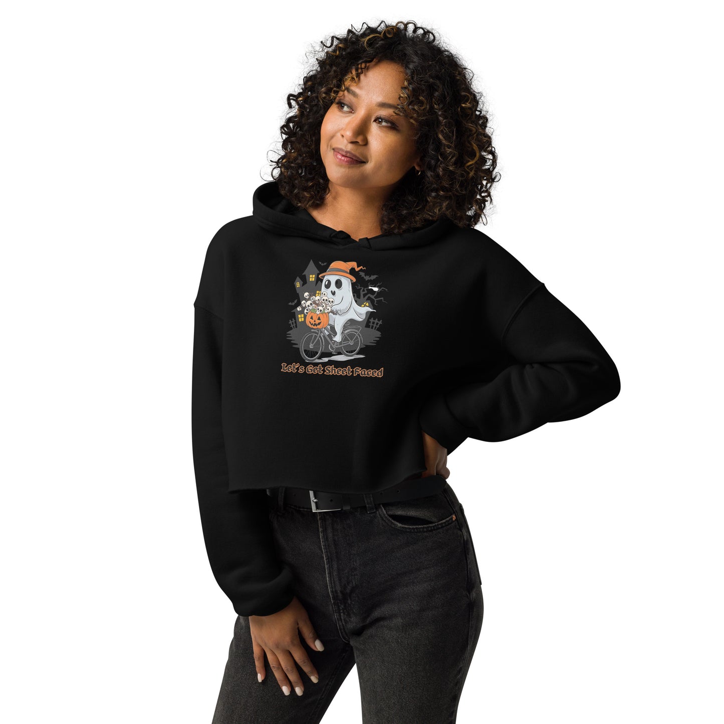 The viral "Let's Get Sheet Faced" Cropped Hoodie - Trendy, Playful, and Perfect for Halloween - Crop Hoodie