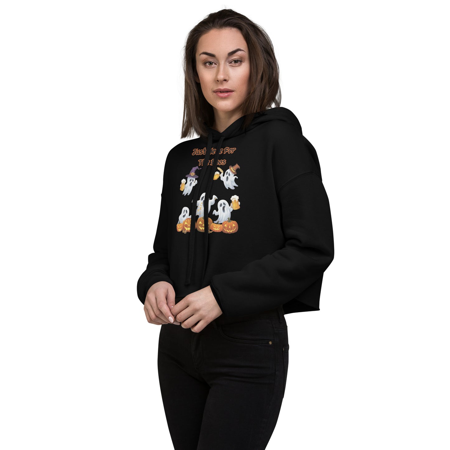 The Viral "Just Here For The Boos" Crop Hoodie - Trendy, Fun, and Perfect for Halloween - Crop Hoodie