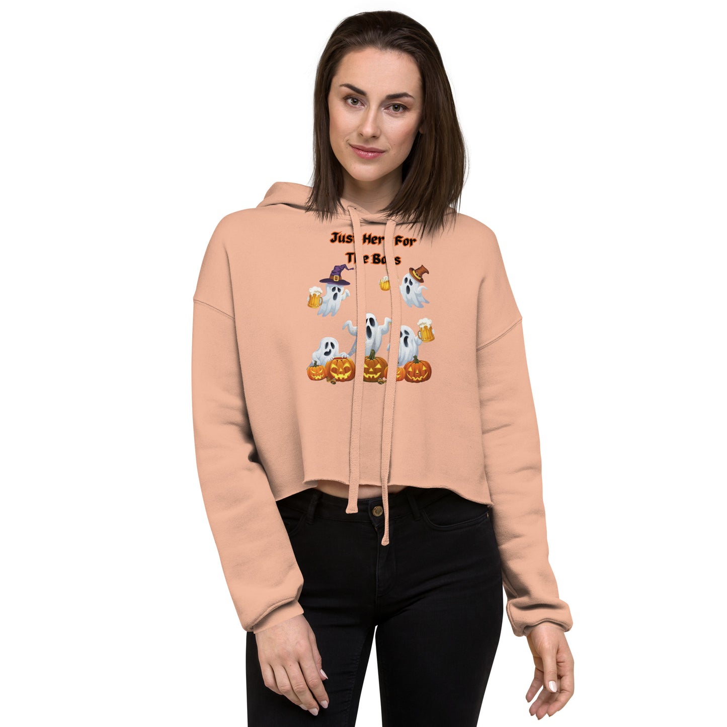 The Viral "Just Here For The Boos" Crop Hoodie - Trendy, Fun, and Perfect for Halloween - Crop Hoodie