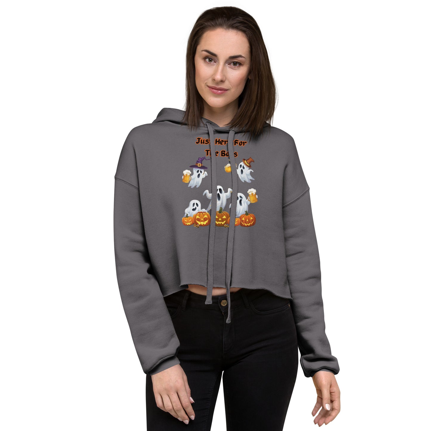 The Viral "Just Here For The Boos" Crop Hoodie - Trendy, Fun, and Perfect for Halloween - Crop Hoodie