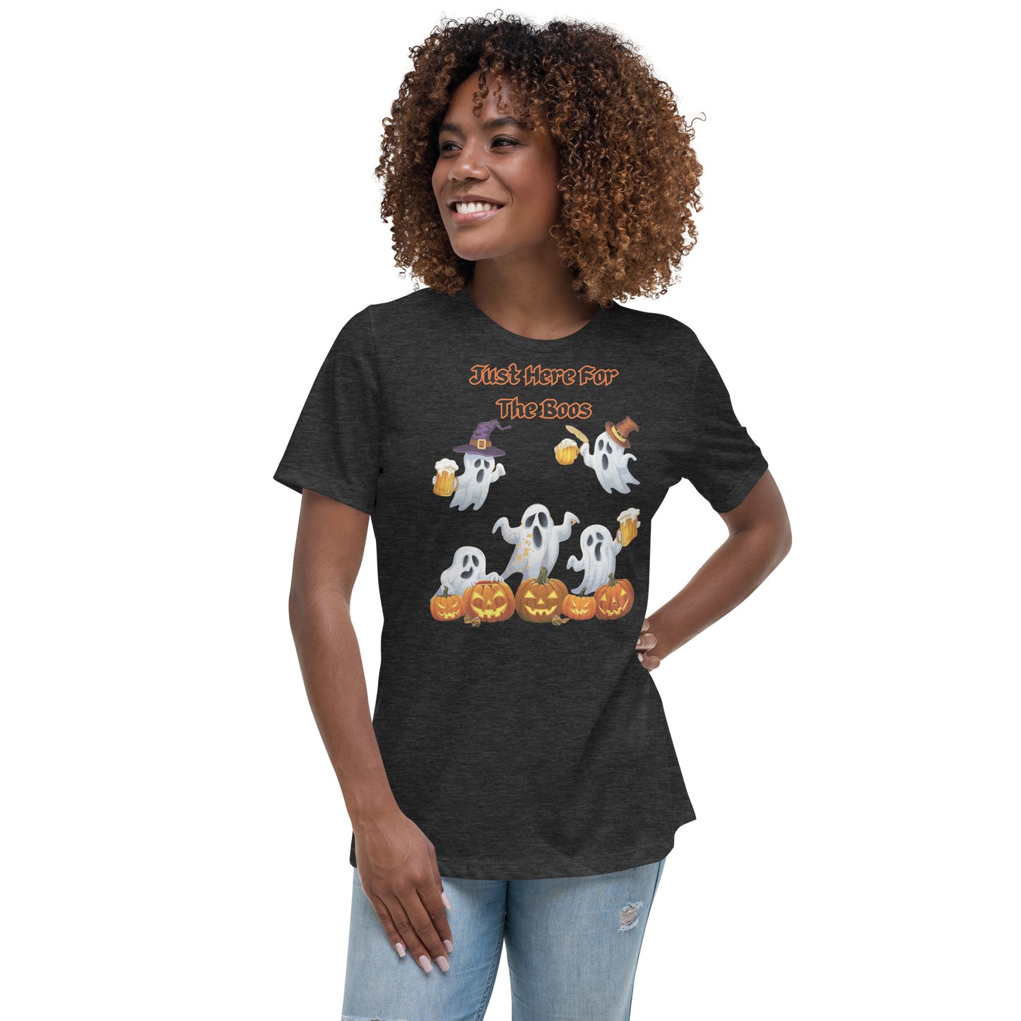 "Just Here For The Boos" Women's Relaxed Tee - Soft, Stylish, and Fun for Halloween - Women's Relaxed T-Shirt