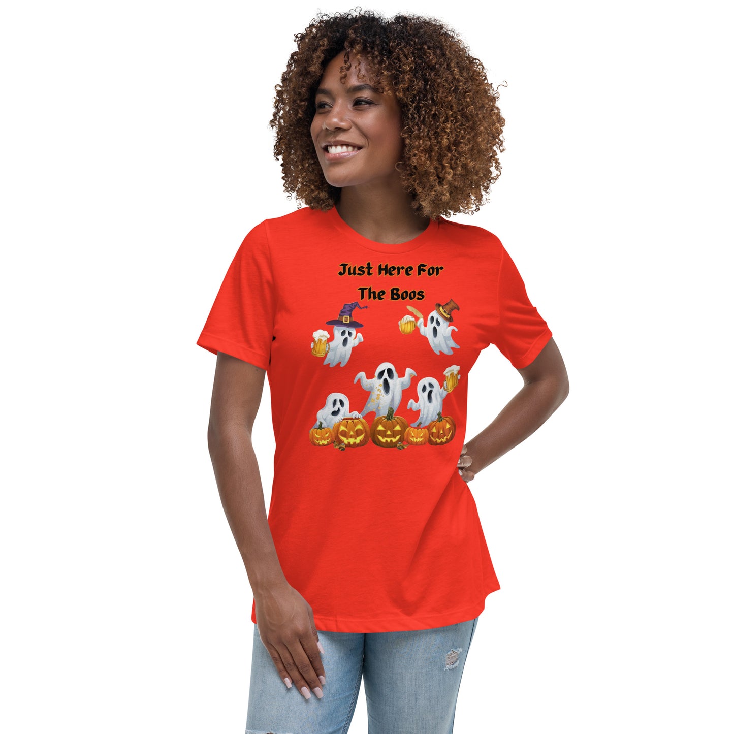 "Just Here For The Boos" Women's Relaxed Tee - Soft, Stylish, and Fun for Halloween - Women's Relaxed T-Shirt