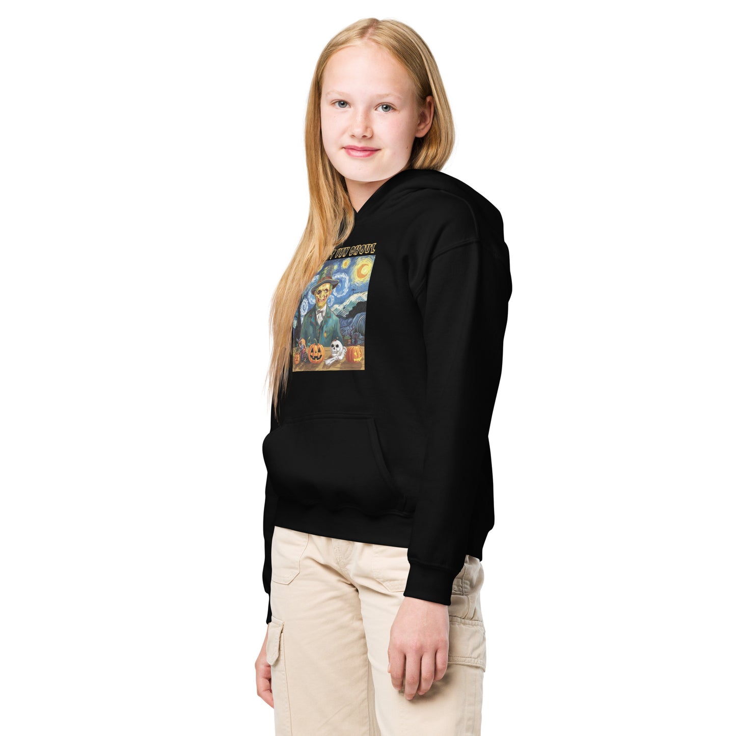 "Vincent Van Ghoul" Youth Hoodie - Spooky and Artistic Halloween Style for Creative Youth - heavy blend hoodie