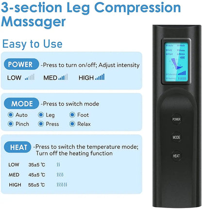 Rechargeable Leg Muscle Relaxer 6 modes Air Compression Recovery Boot Lymph Release Relieve Foot Fatigue Heating Leg Massager